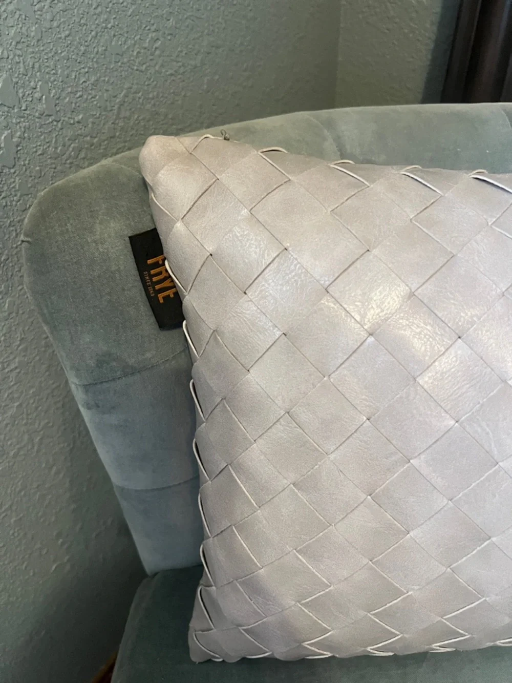 Frye Faux Leather Pillow Gray Basketweave Decorative Lumbar Pillow 14